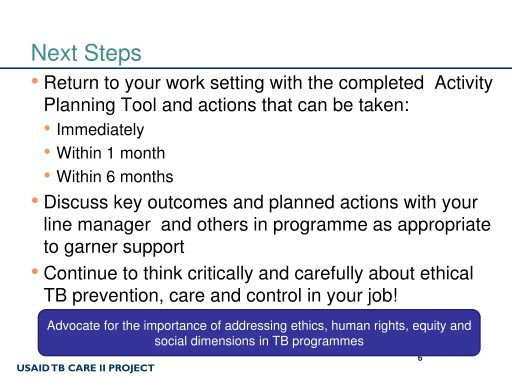 next steps return to your work setting with