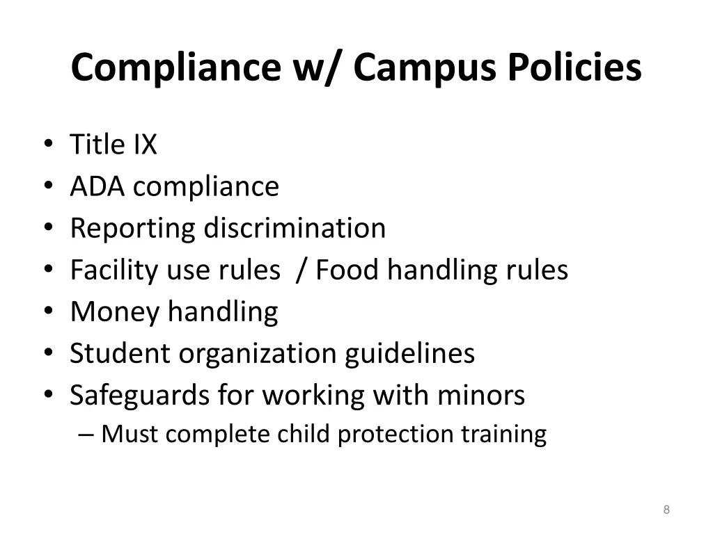 compliance w campus policies