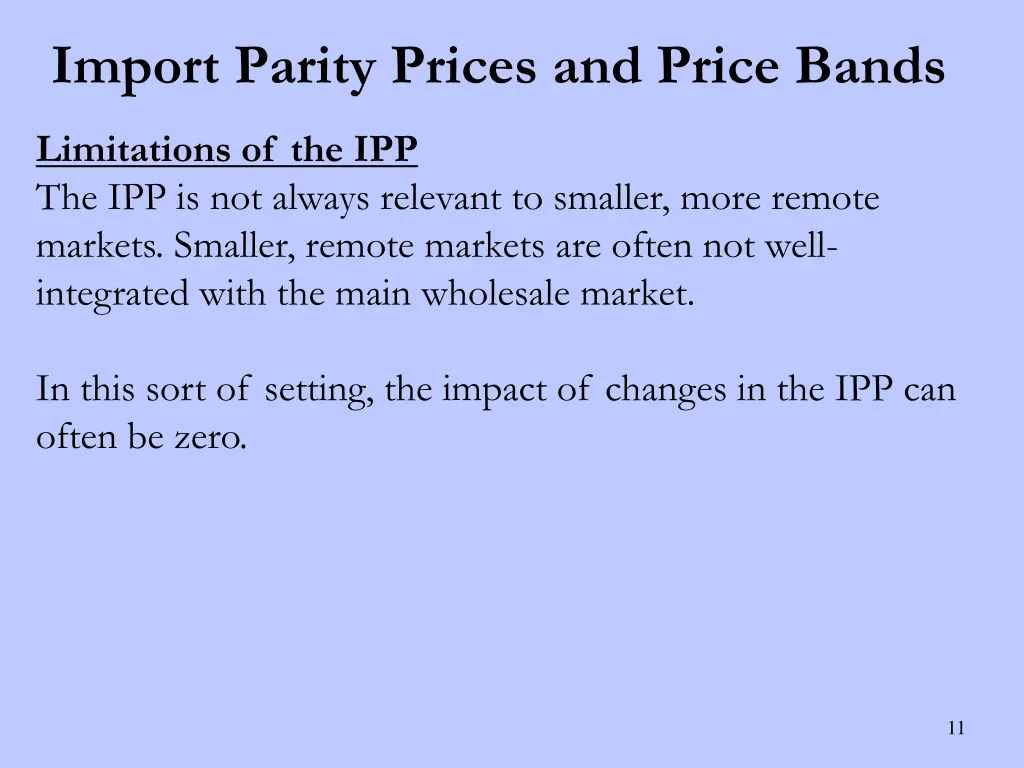 import parity prices and price bands