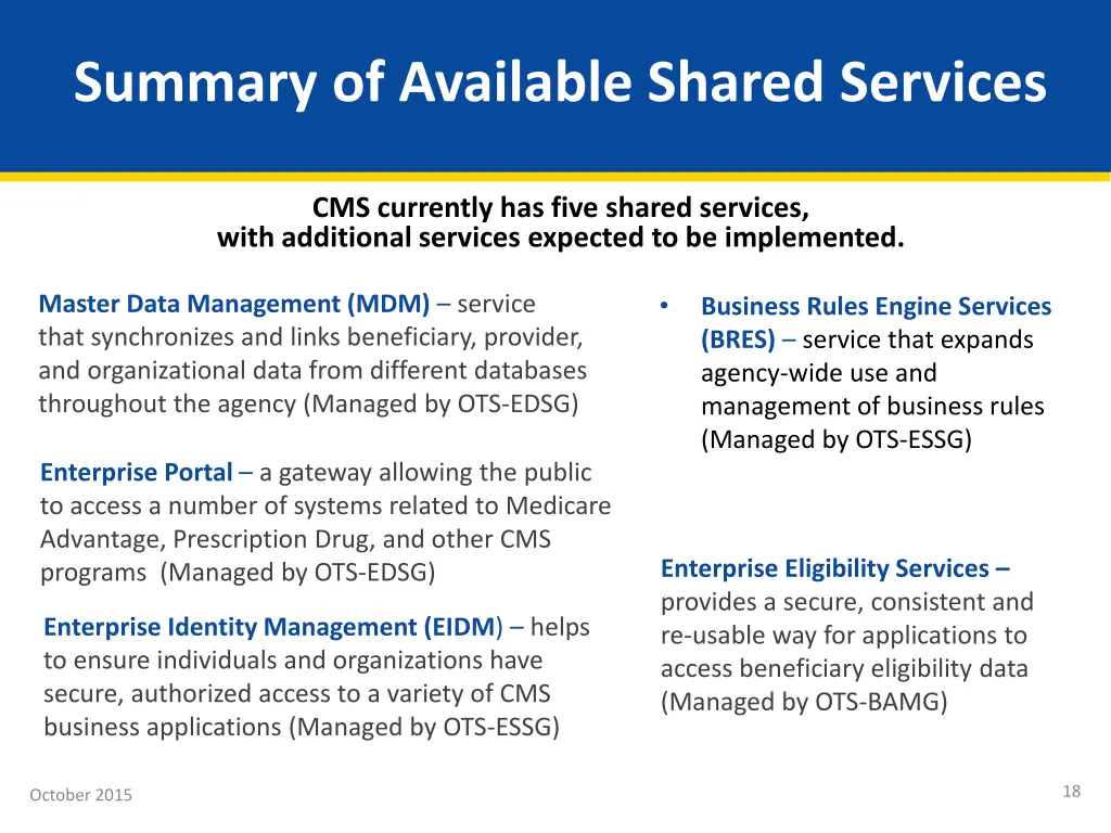 summary of available shared services