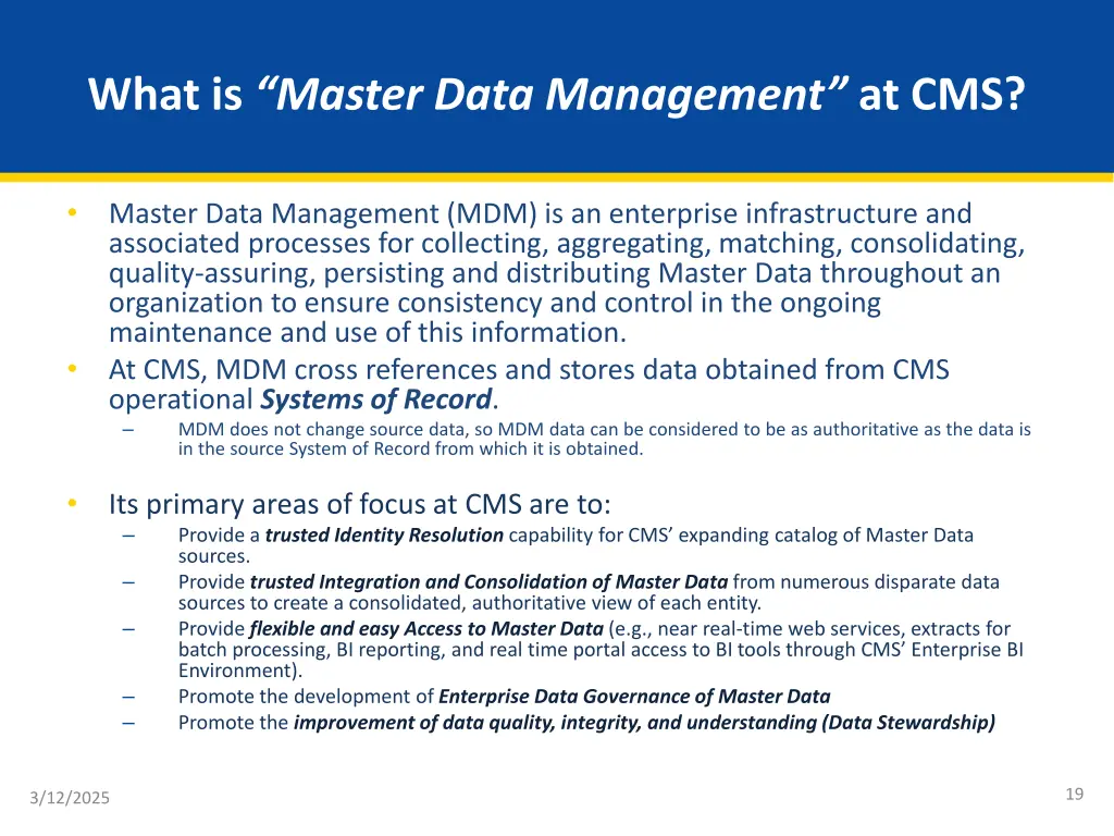 what is master data management at cms