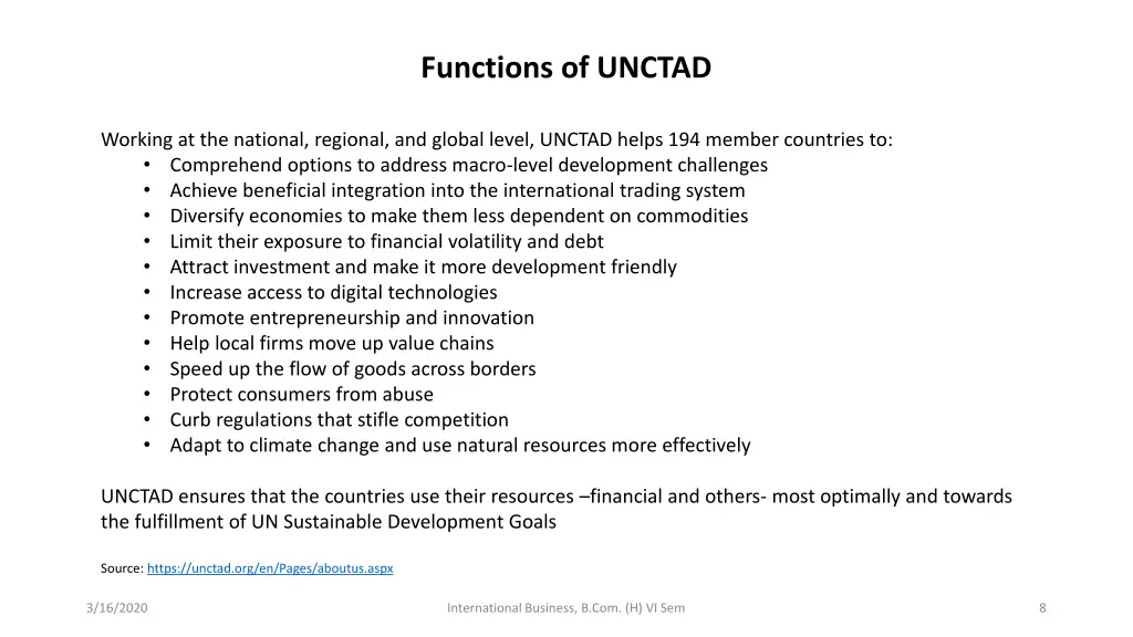 functions of unctad