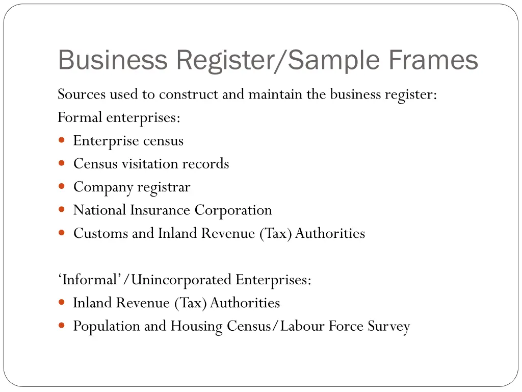 business register sample frames
