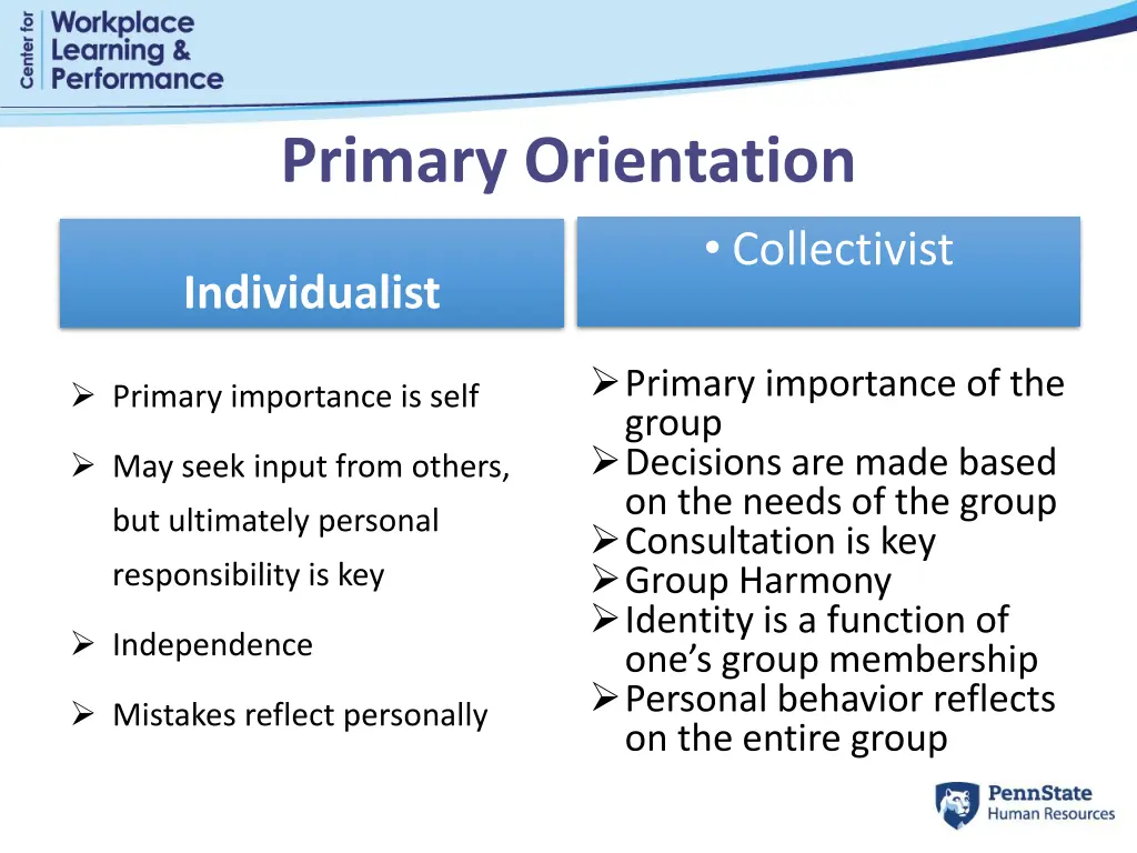 primary orientation