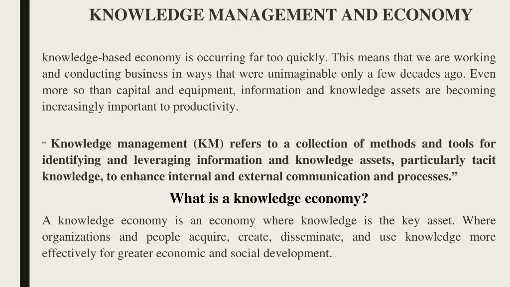 knowledge management and economy