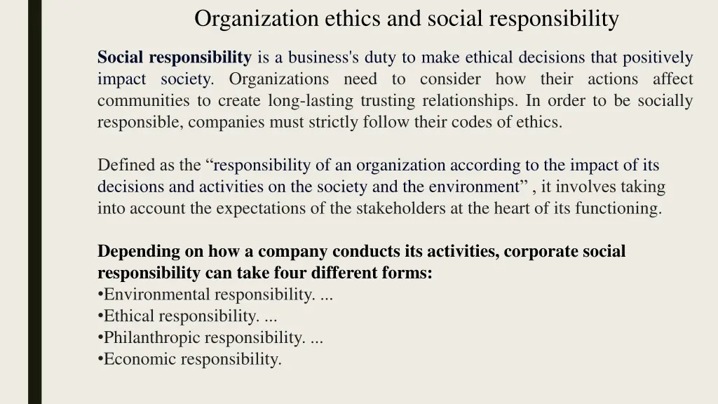 organization ethics and social responsibility