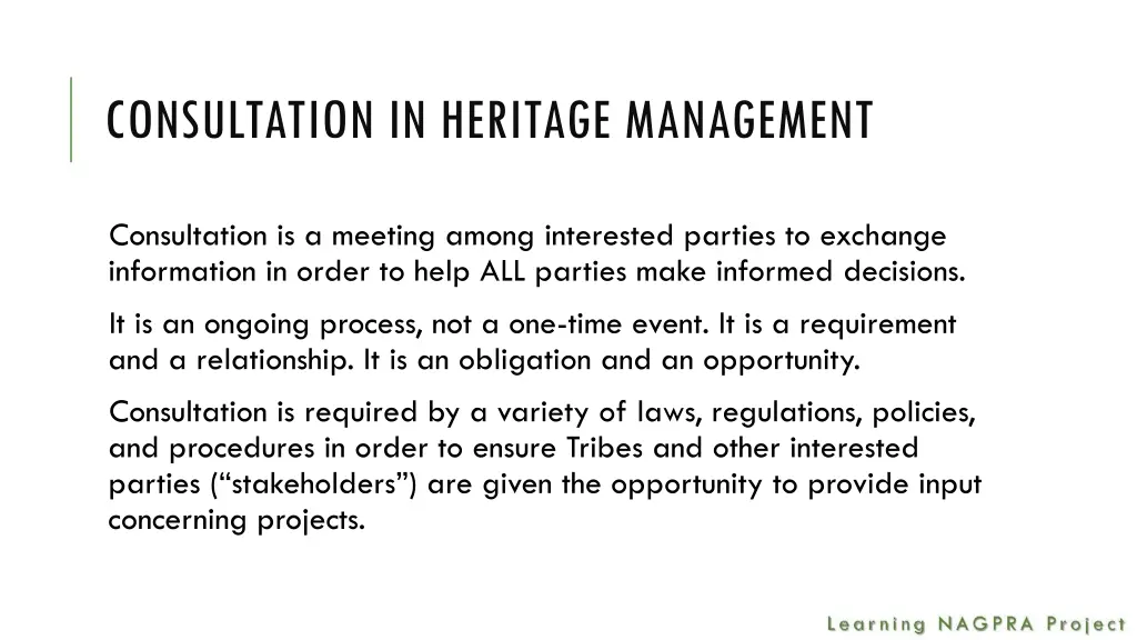 consultation in heritage management