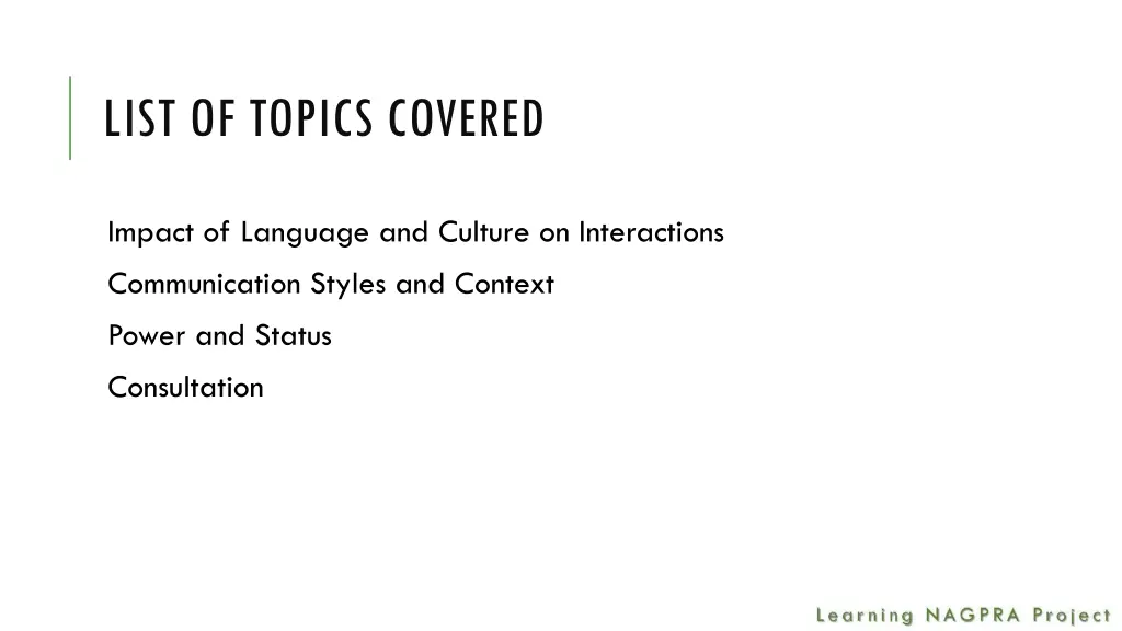 list of topics covered
