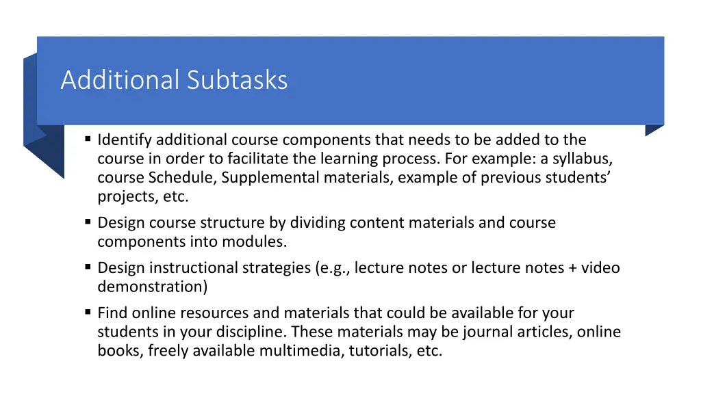 additional subtasks