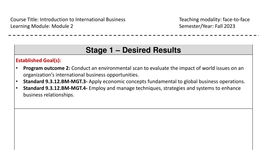 course title introduction to international