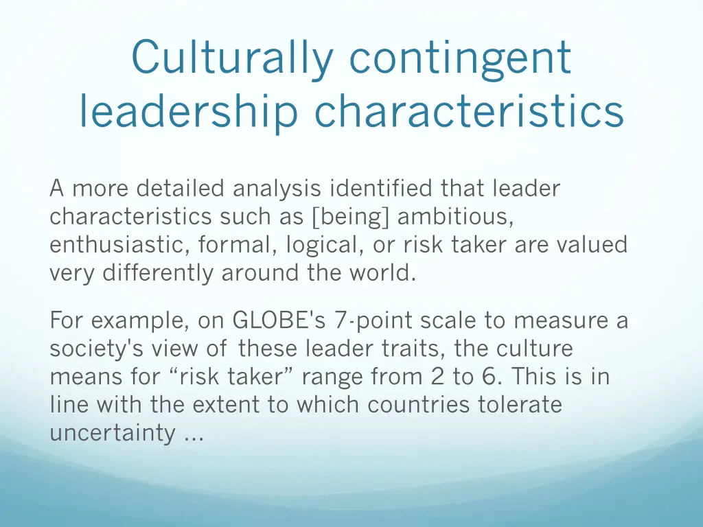 culturally contingent leadership characteristics