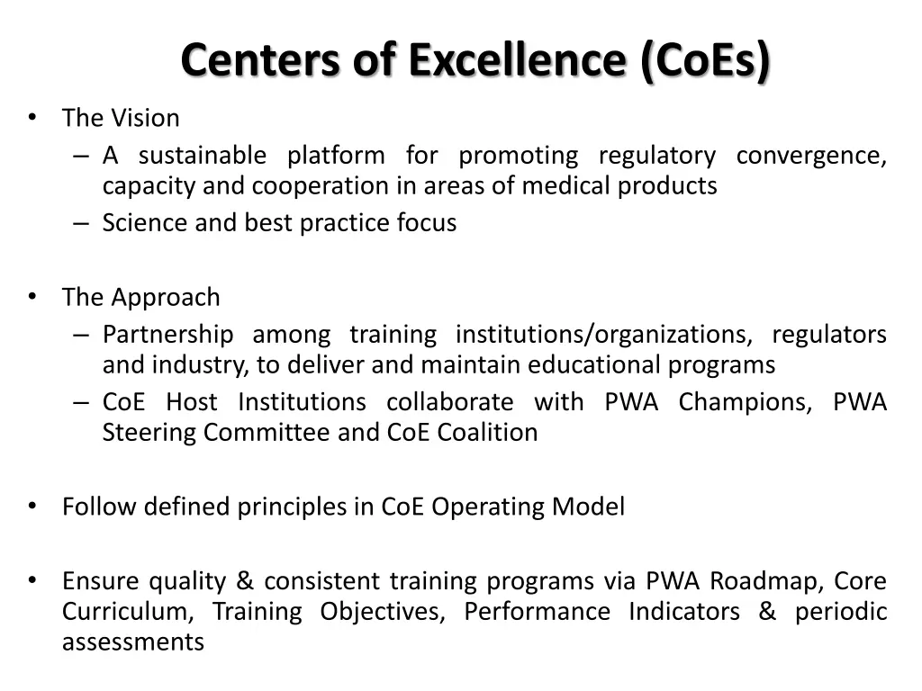 centers of excellence coes the vision