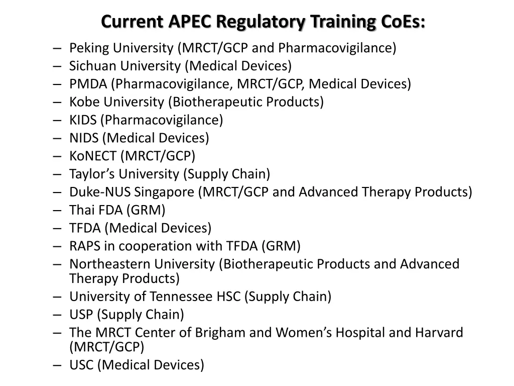 current apec regulatory training coes peking