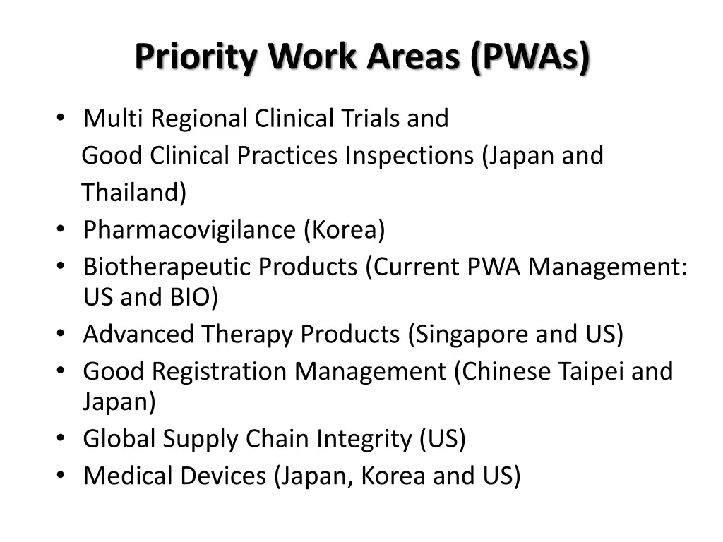 priority work areas pwas