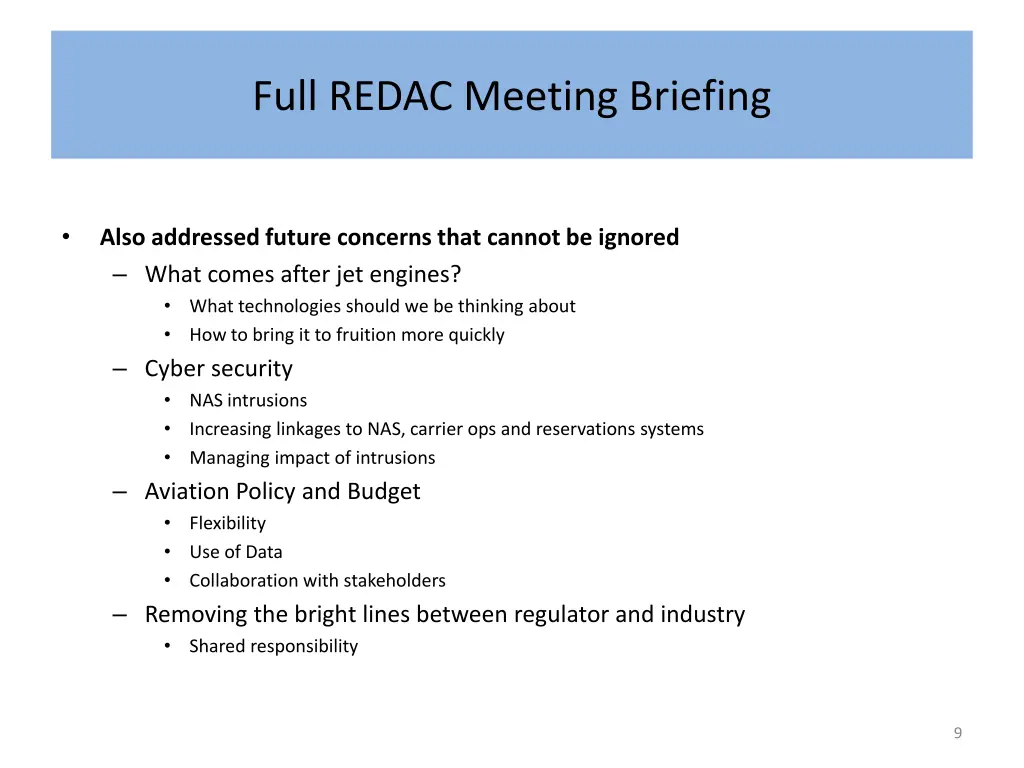 full redac meeting briefing