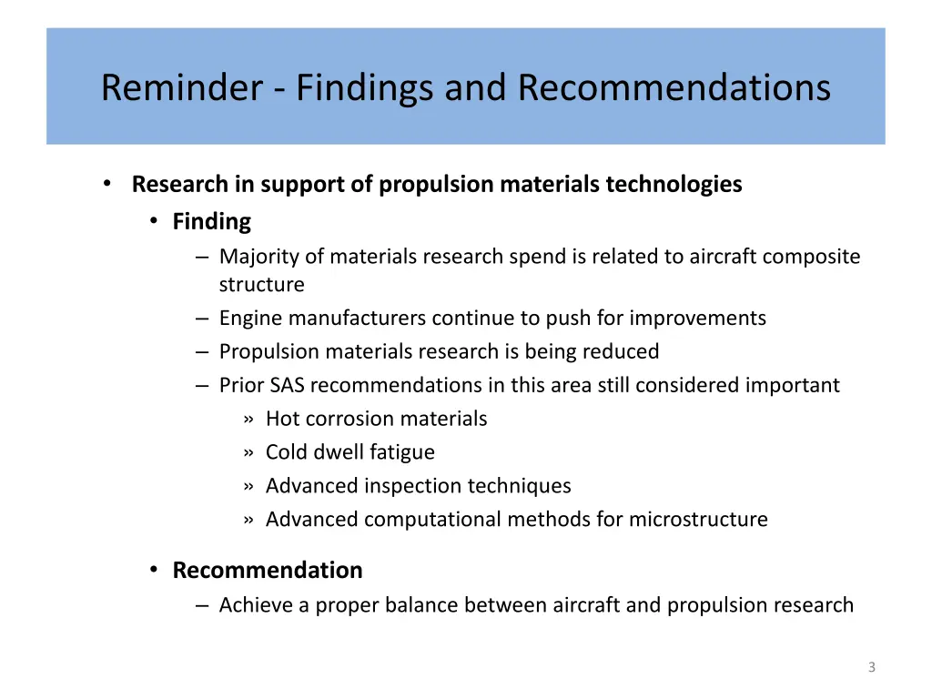 reminder findings and recommendations