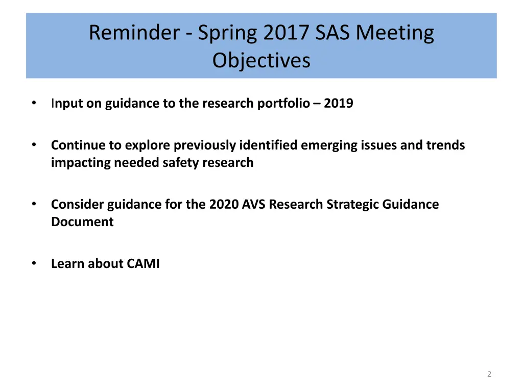 reminder spring 2017 sas meeting objectives