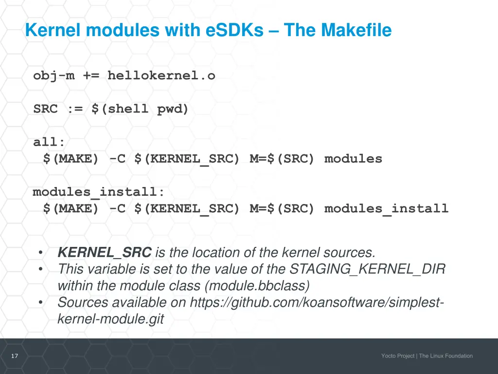 kernel modules with esdks the makefile