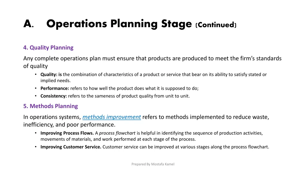 a operations planning stage continued