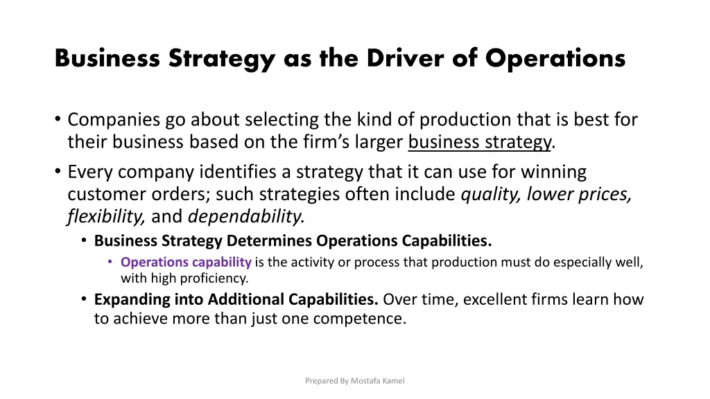 business strategy as the driver of operations 1