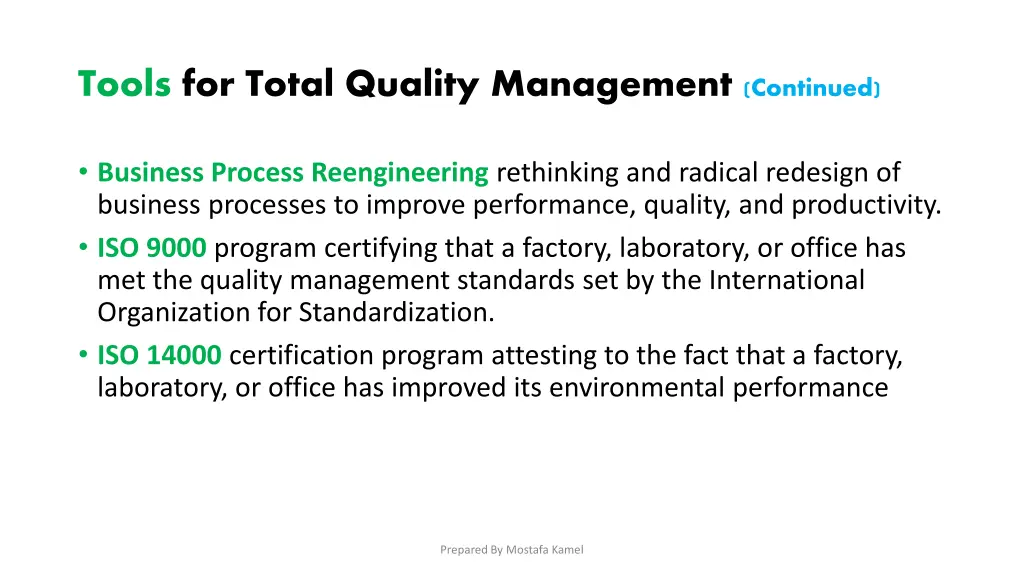 tools for total quality management continued