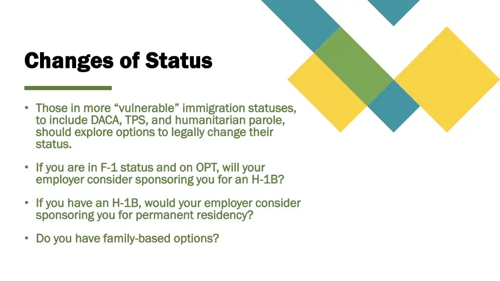 changes of status changes of status