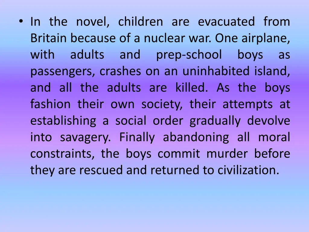 in the novel children are evacuated from britain