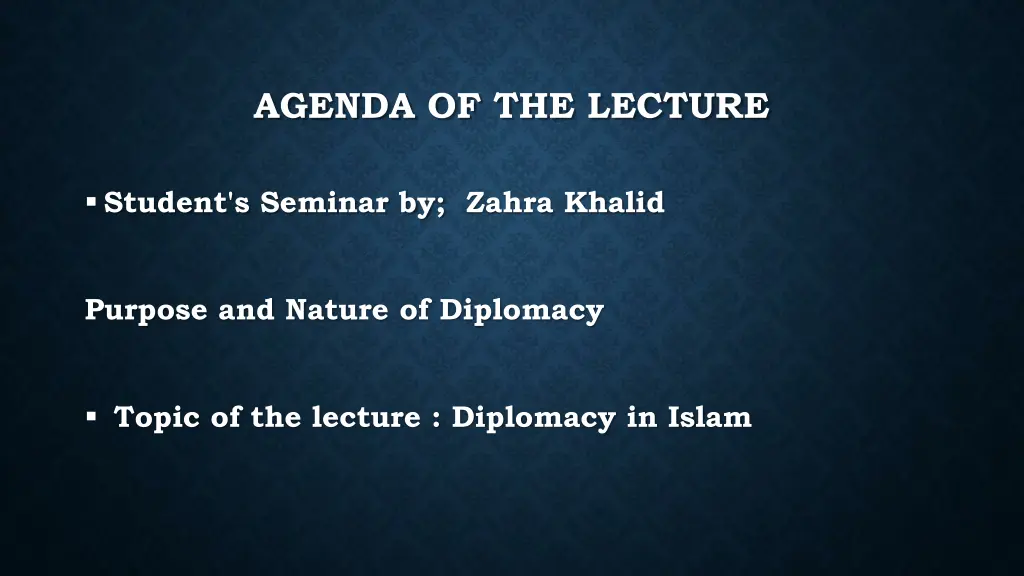 agenda of the lecture