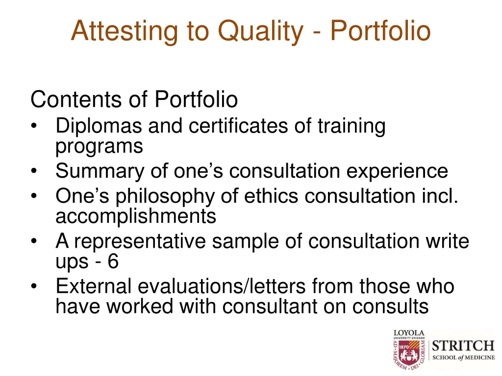 attesting to quality portfolio
