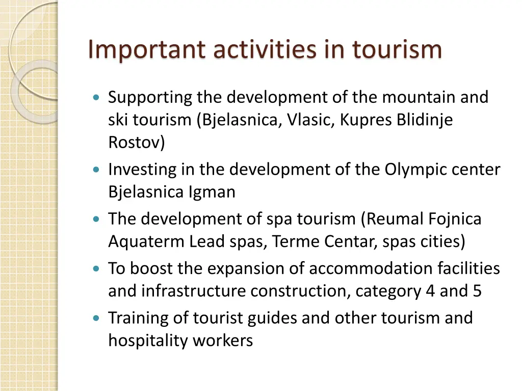 important activities in tourism