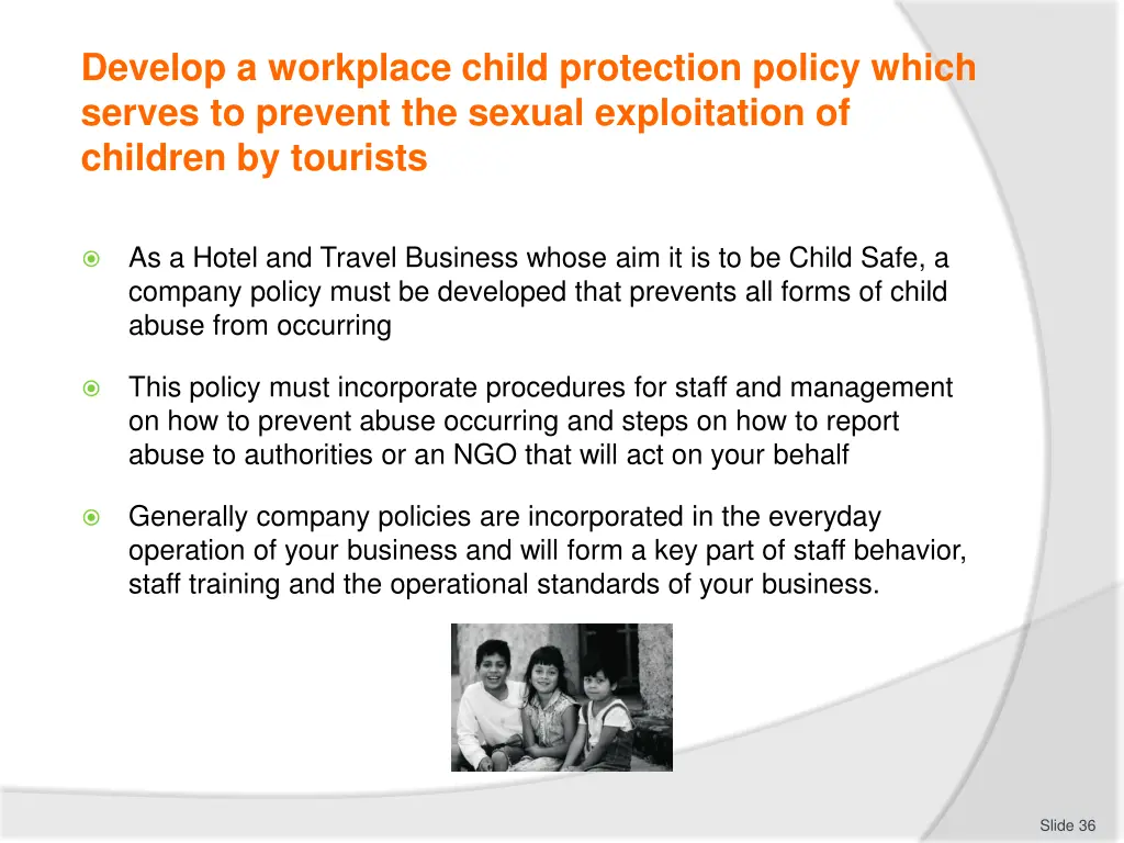 develop a workplace child protection policy which