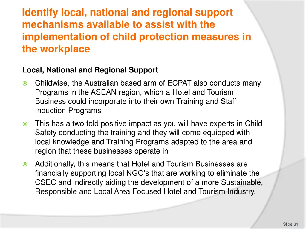 identify local national and regional support 2