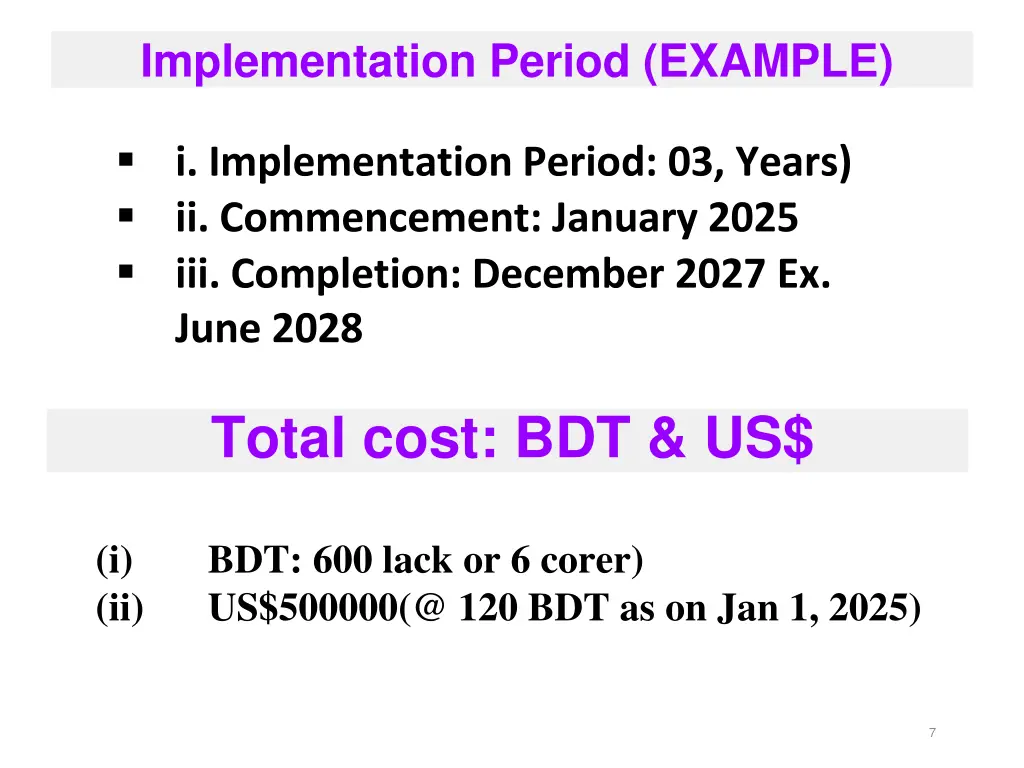 implementation period example