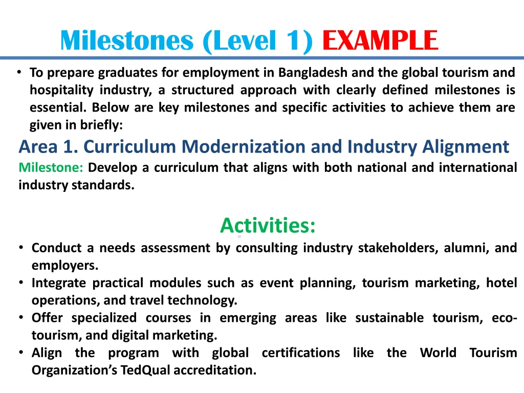 milestones level 1 example