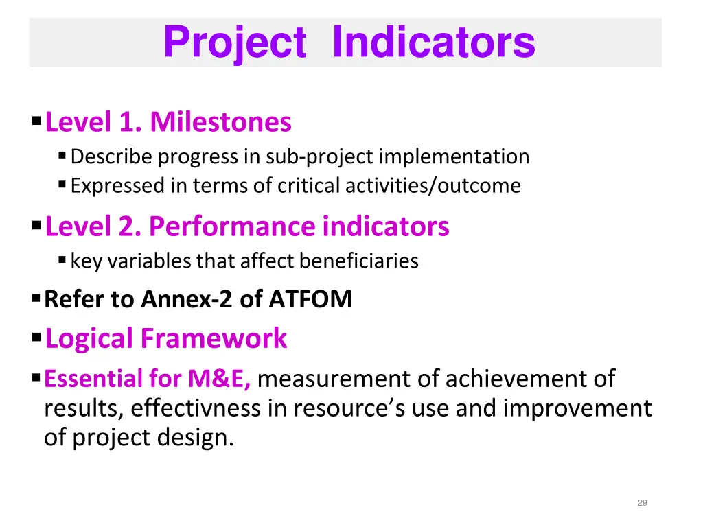 project indicators