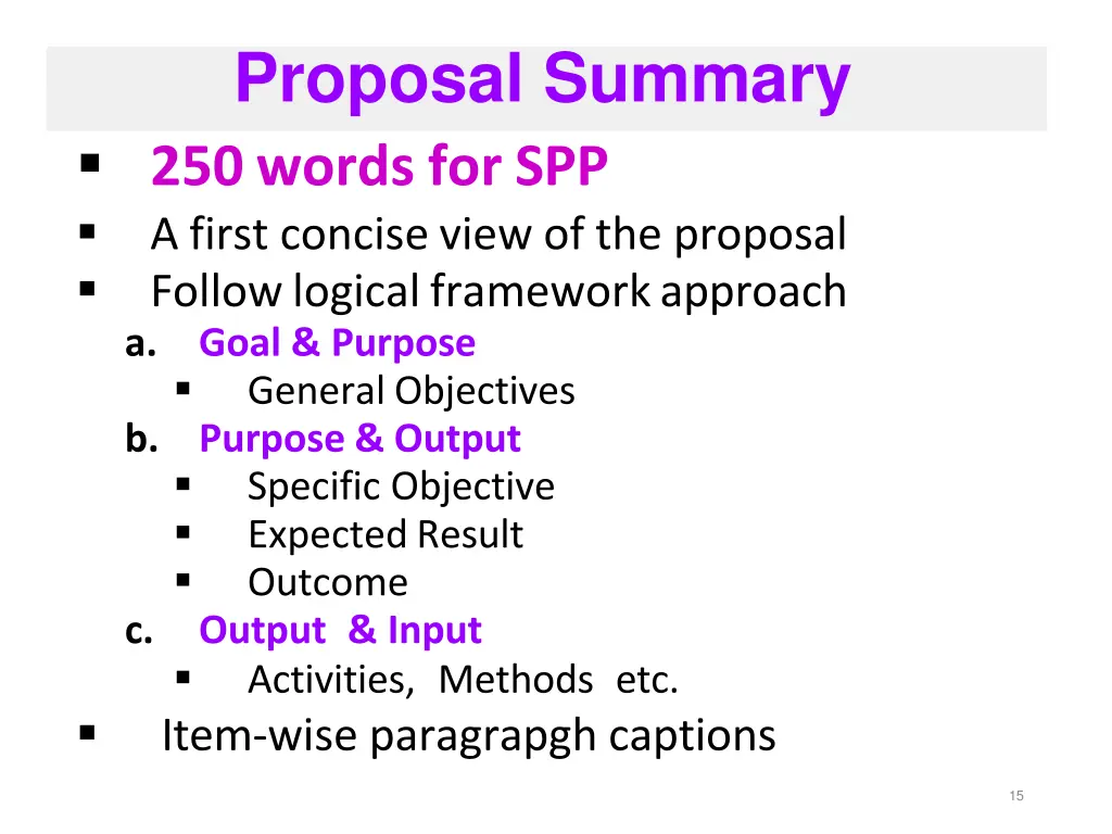 proposal summary 250 words for spp a first