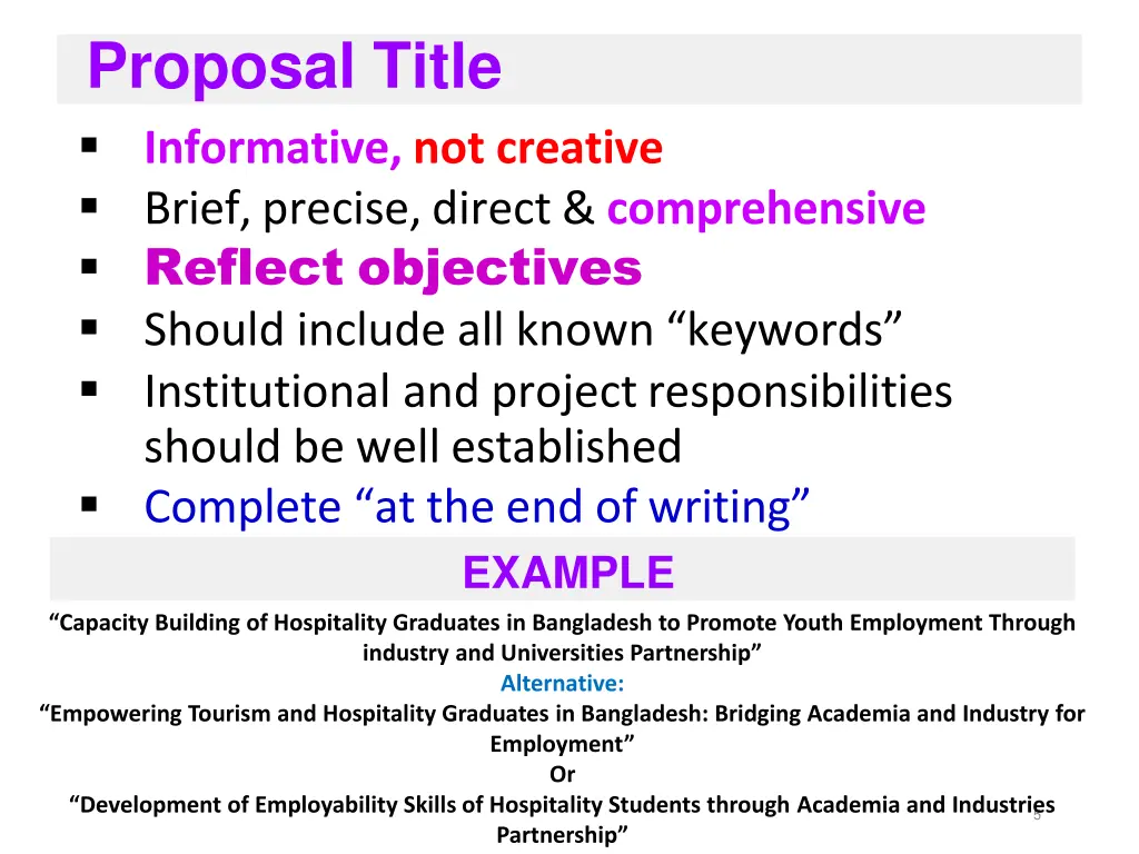 proposal title informative not creative brief