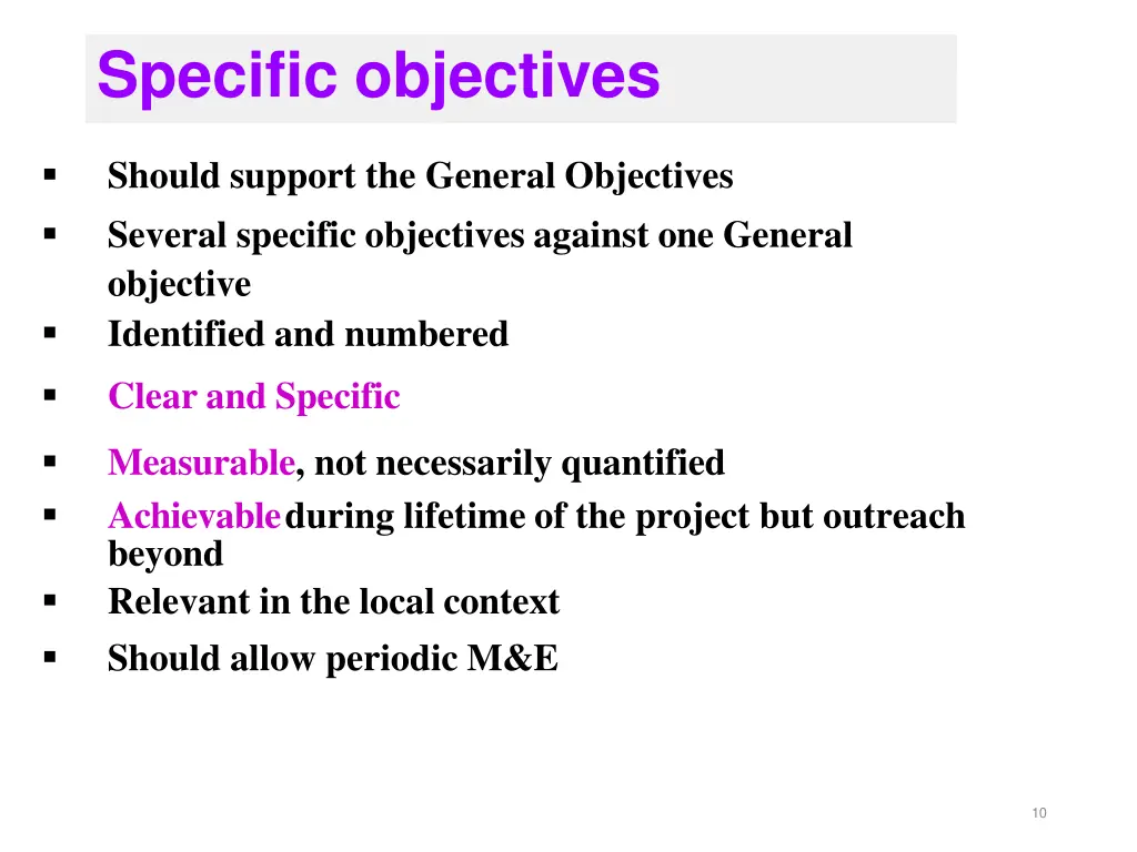 specific objectives
