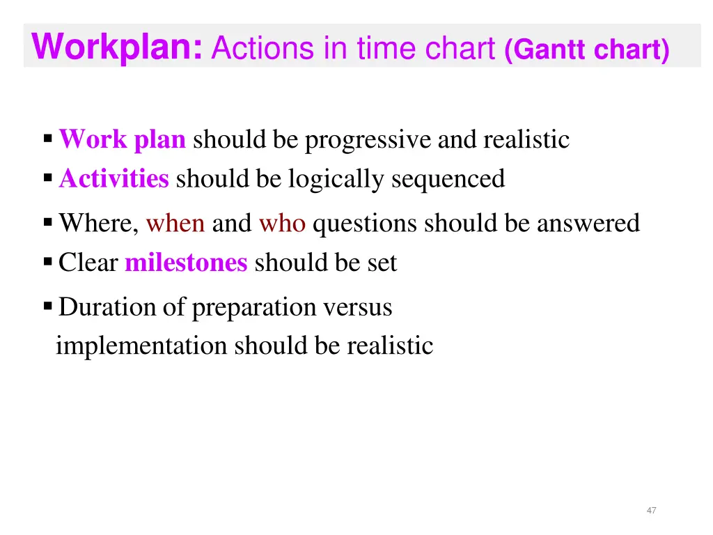 workplan actions in time chart gantt chart