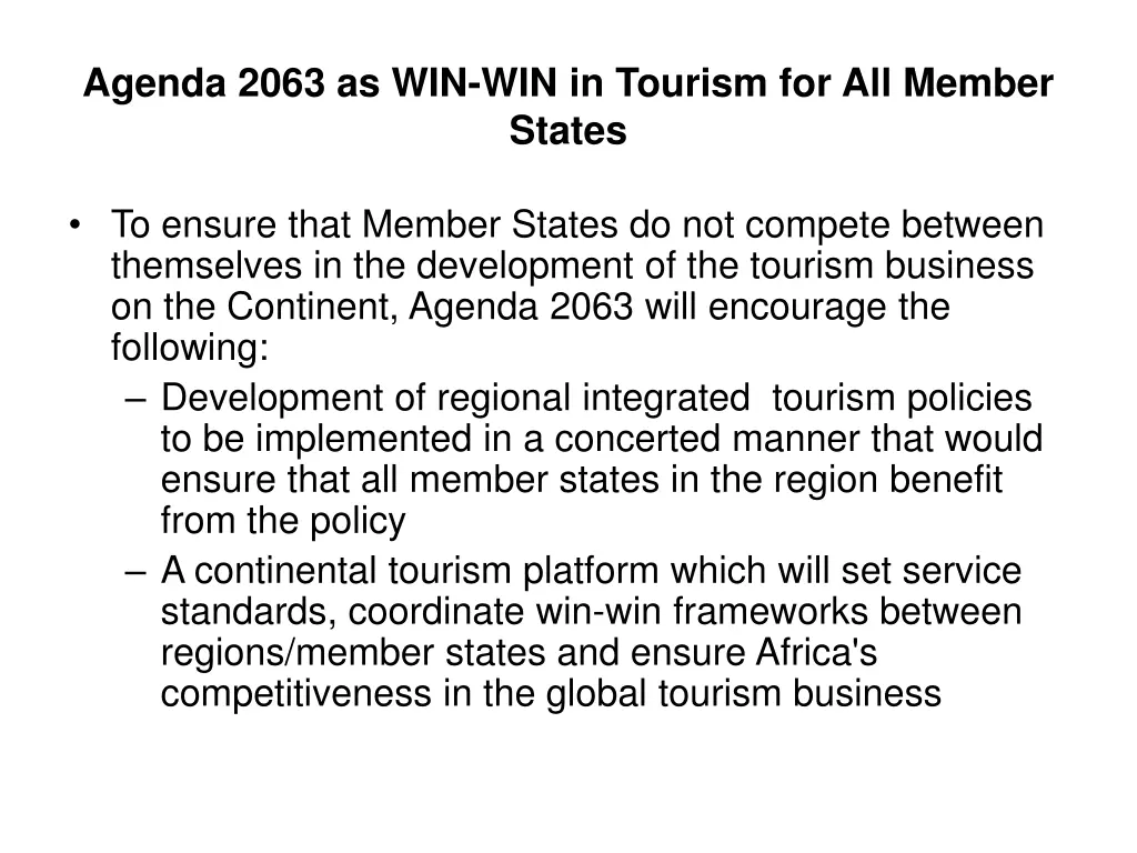 agenda 2063 as win win in tourism for all member