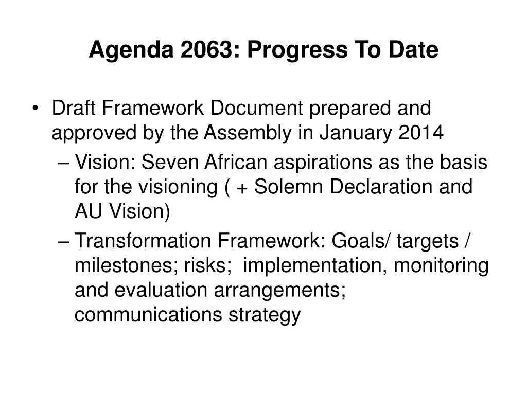 agenda 2063 progress to date
