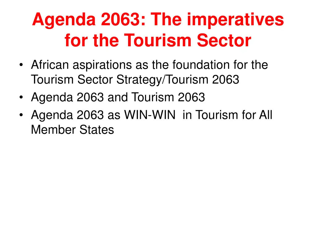 agenda 2063 the imperatives for the tourism sector