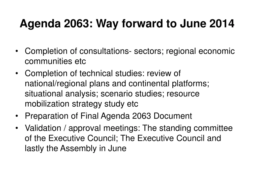 agenda 2063 way forward to june 2014