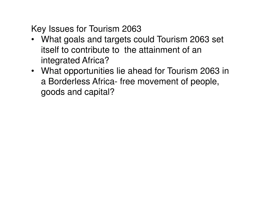 key issues for tourism 2063 what goals