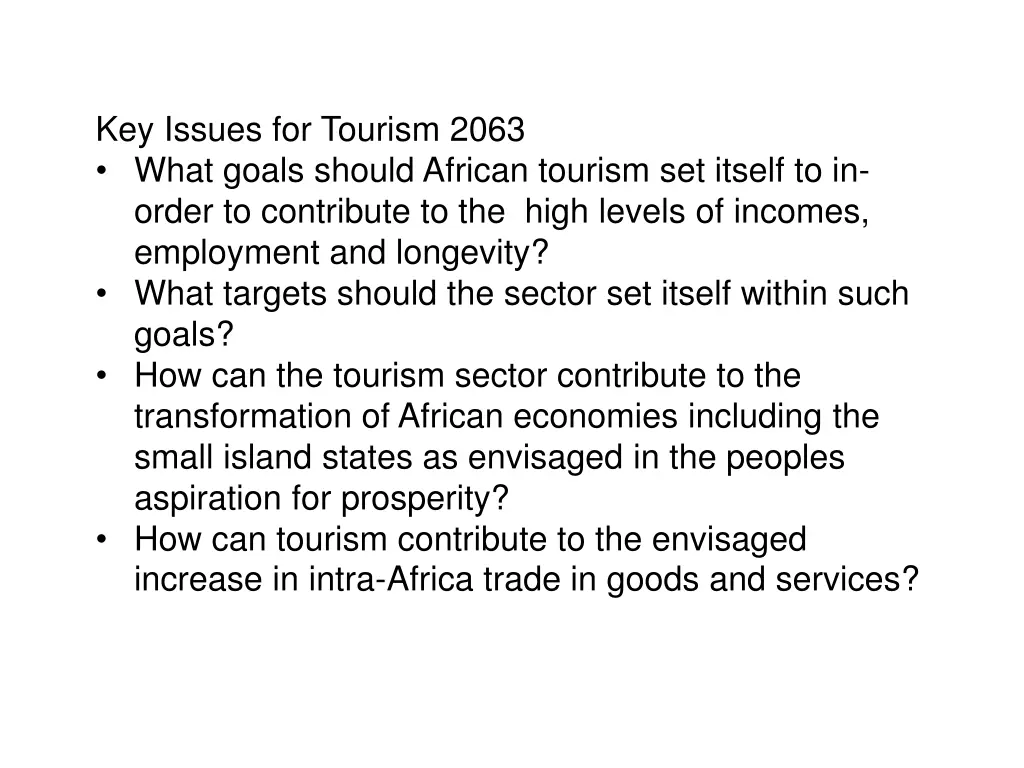 key issues for tourism 2063 what goals should