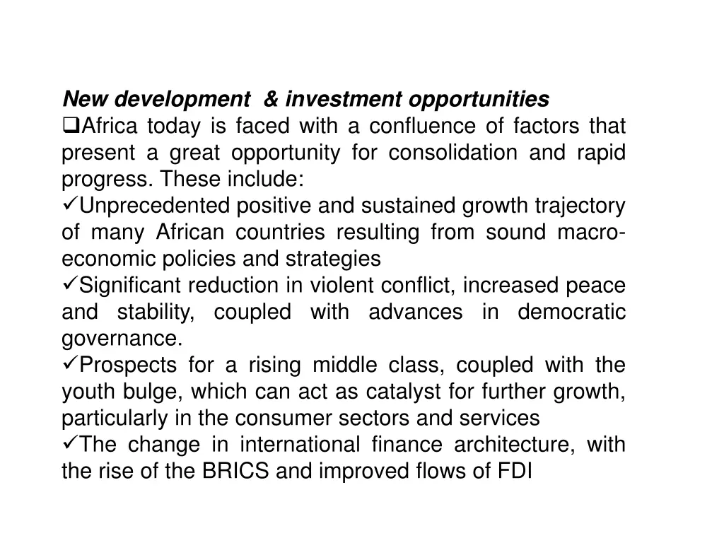 new development investment opportunities africa