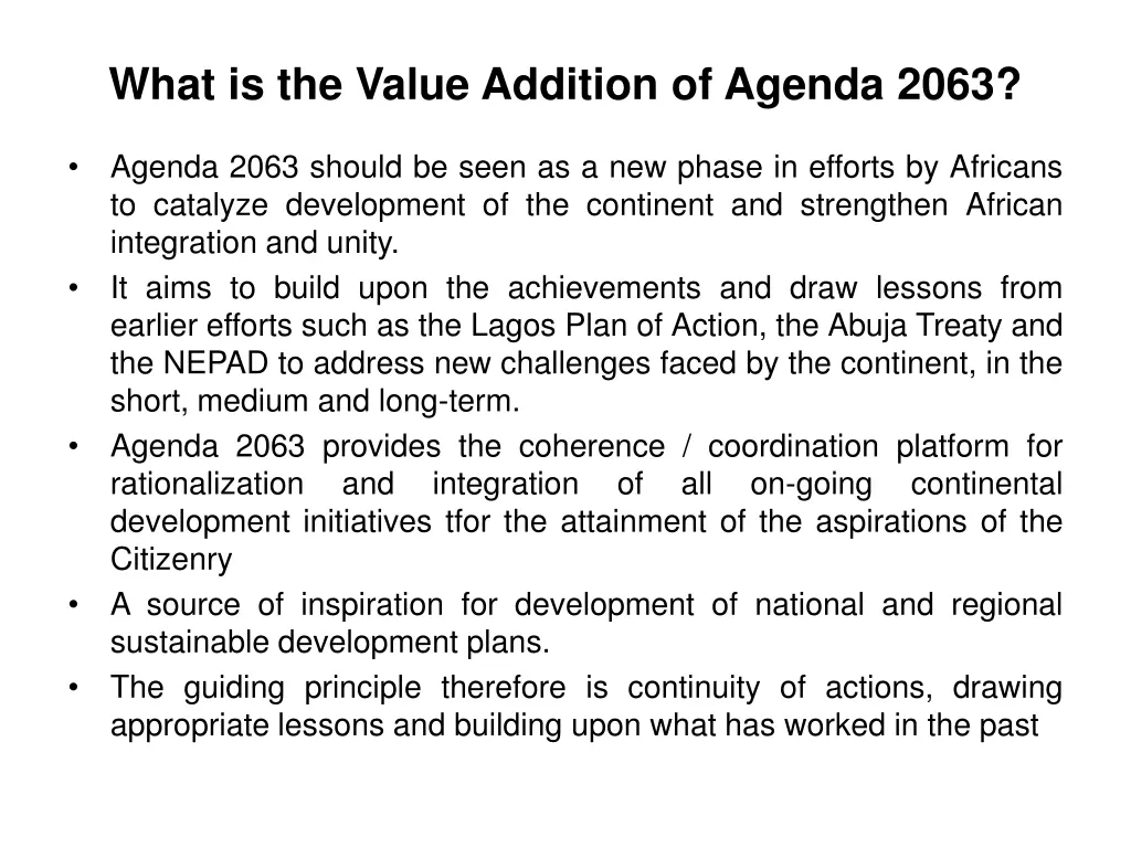 what is the value addition of agenda 2063