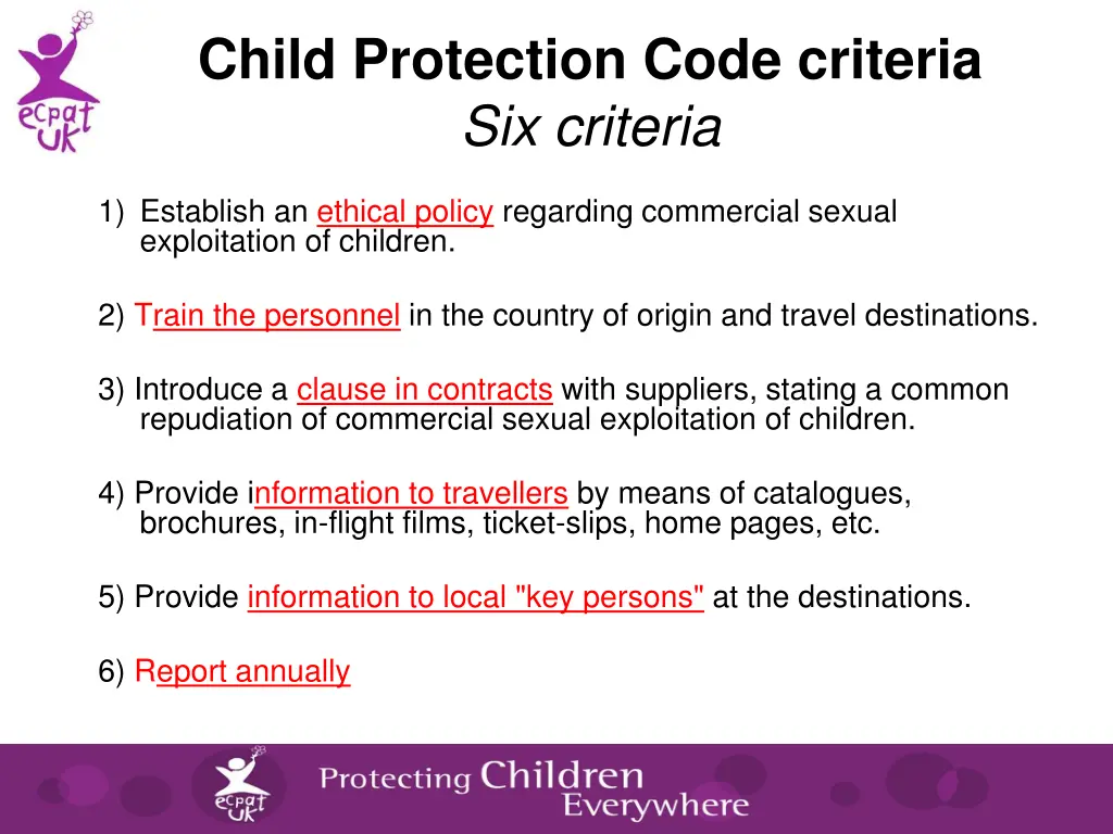 child protection code criteria six criteria