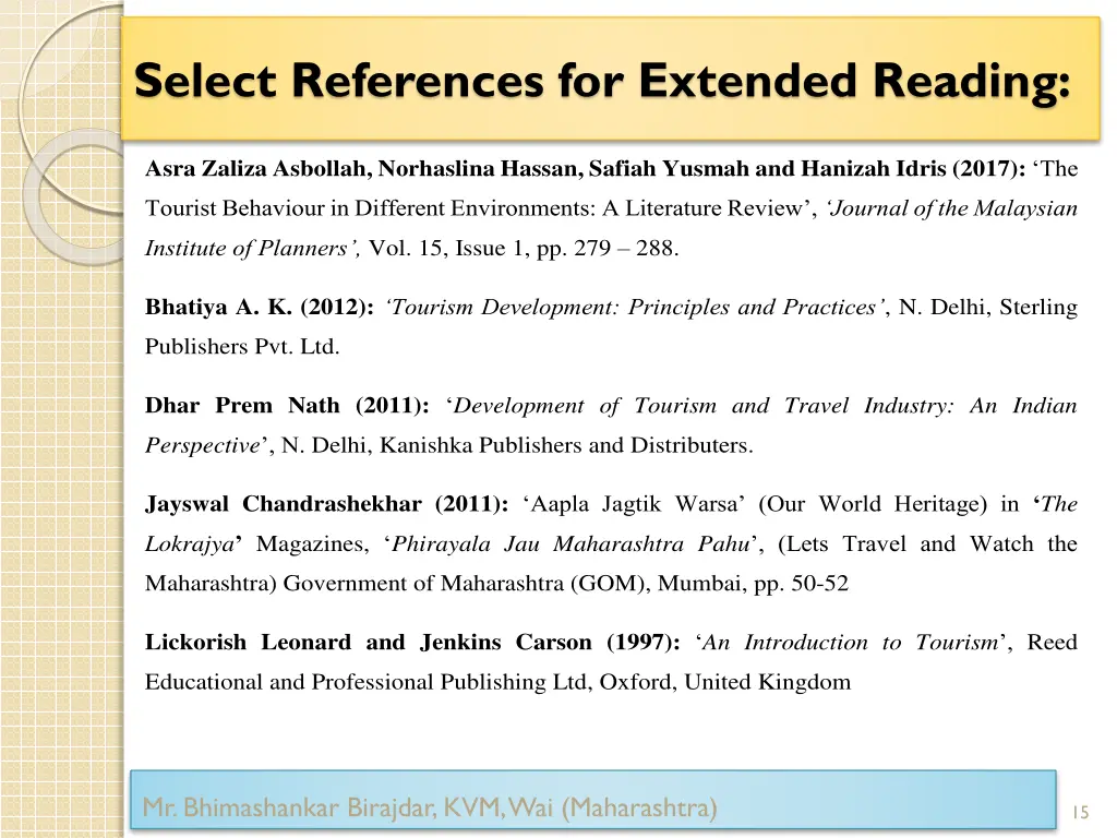 select references for extended reading