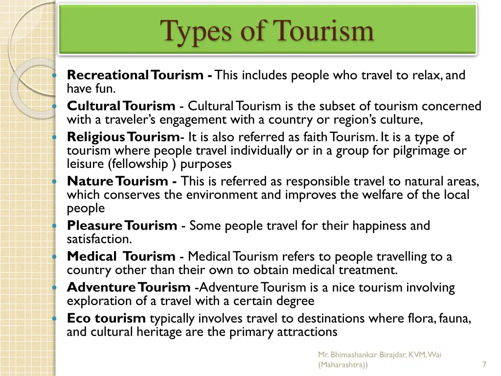 types of tourism